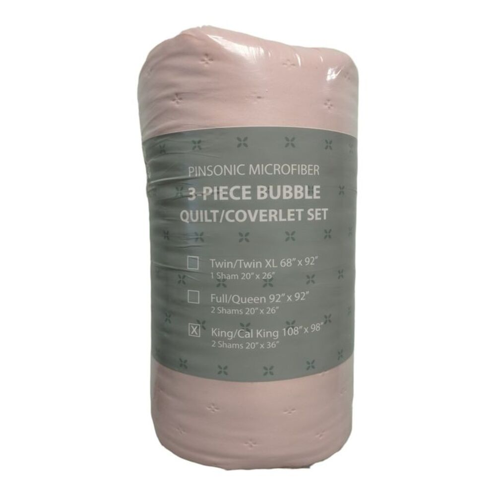 Swift Home 3-Piece Bubble Pinsonic Quilt Set, King/Cal King - Rose Blush